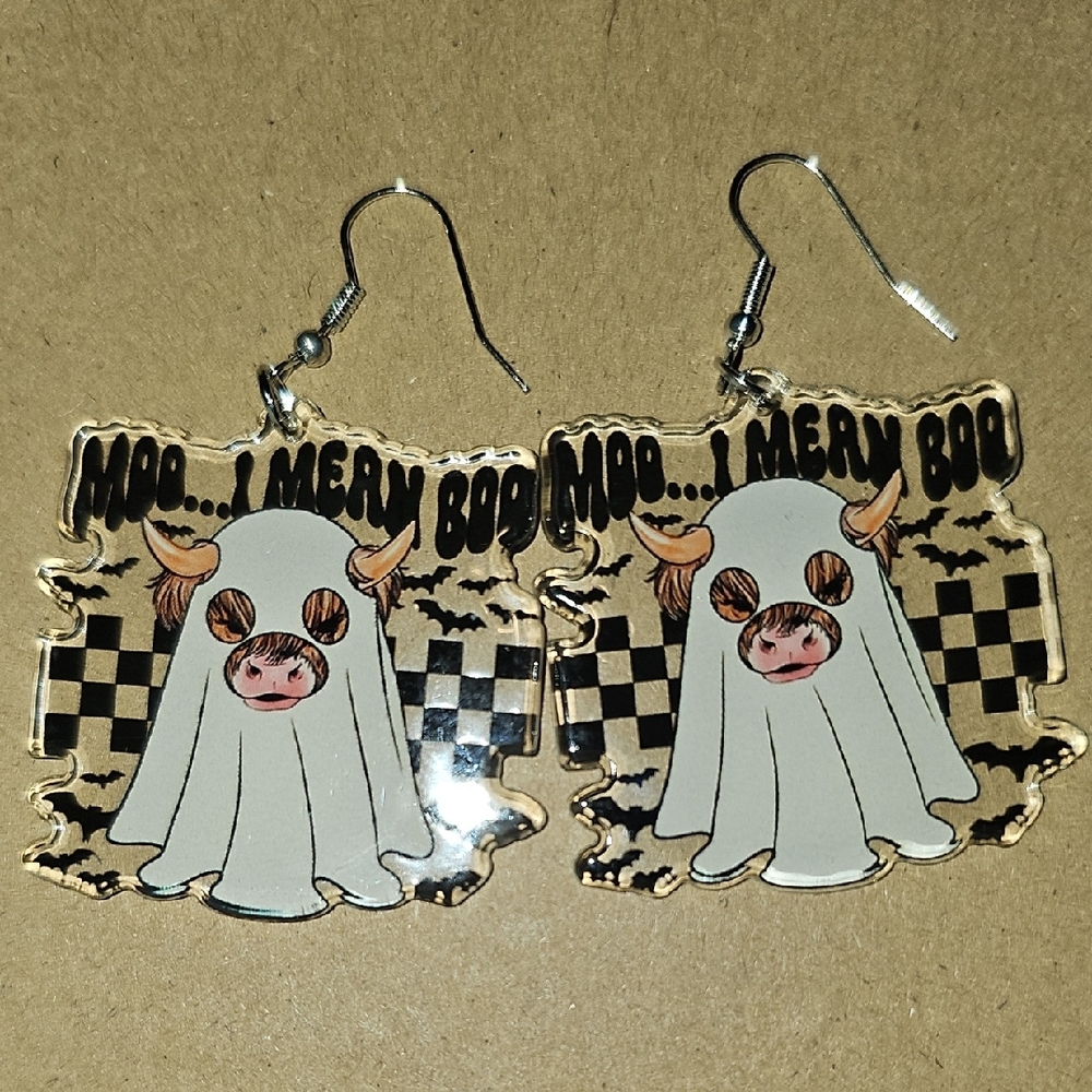 Ghost Cow Halloween Earrings